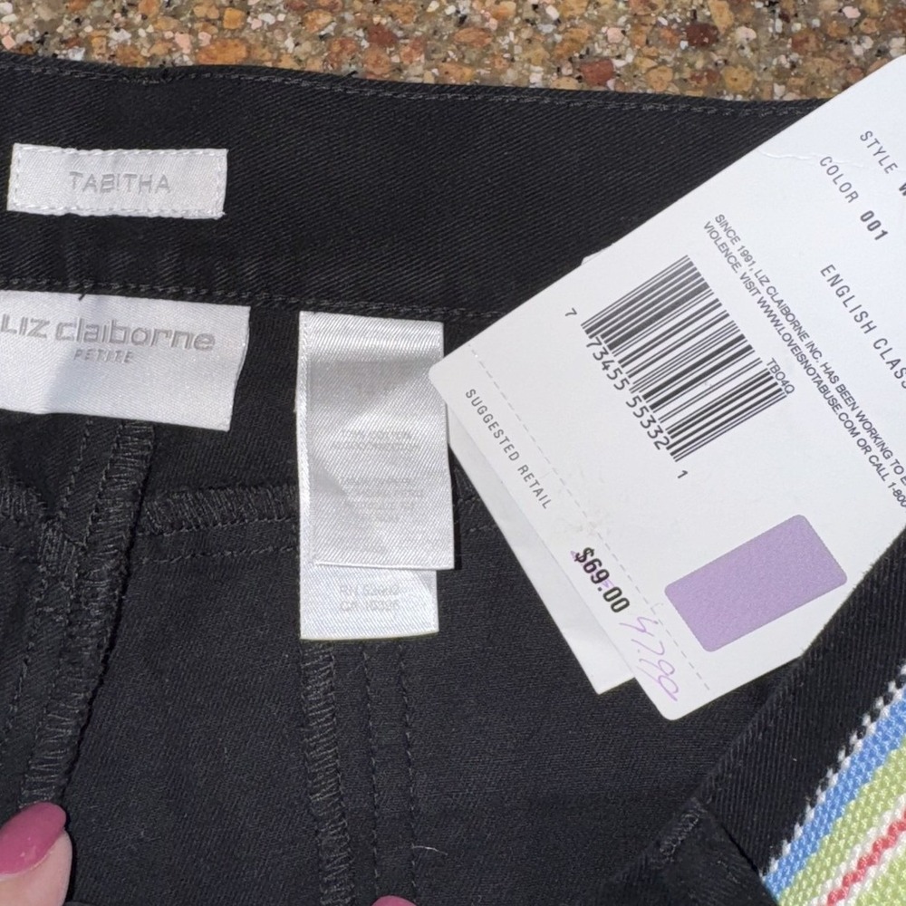 Liz Claiborne Women Pants 14P Black Tabitha Straight Leg Belted Preppy Chino - Picture 3 of 8